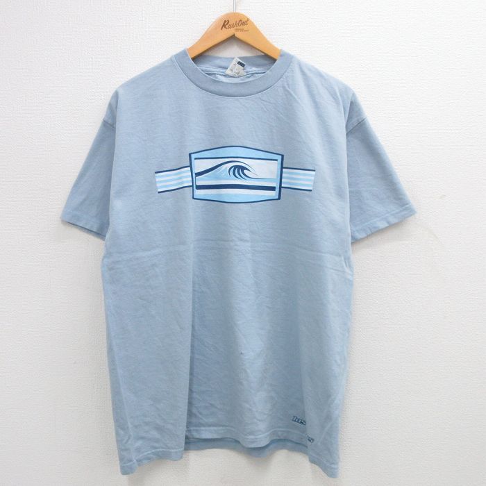 L★古着 半袖 ビンテージ Tシャツ メンズ 00年代 00s PEER 波 コットン クルーネック 薄紺 ネイビー 24jun05 中古
