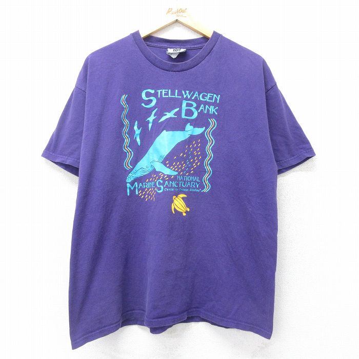 XL★古着 リー Lee 半袖 ビンテージ Tシャツ メンズ 90年代 90s クジラ コットン クルーネック USA製 紫 パープル 24jun05 中古