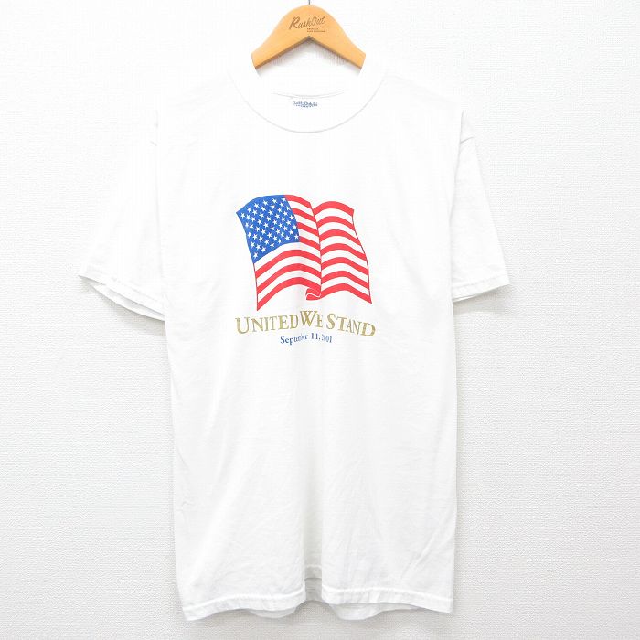L★古着 半袖 ビンテージ Tシャツ メンズ 00年代 00s 星条旗 クルーネック 白 ホワイト 24jun05 中古