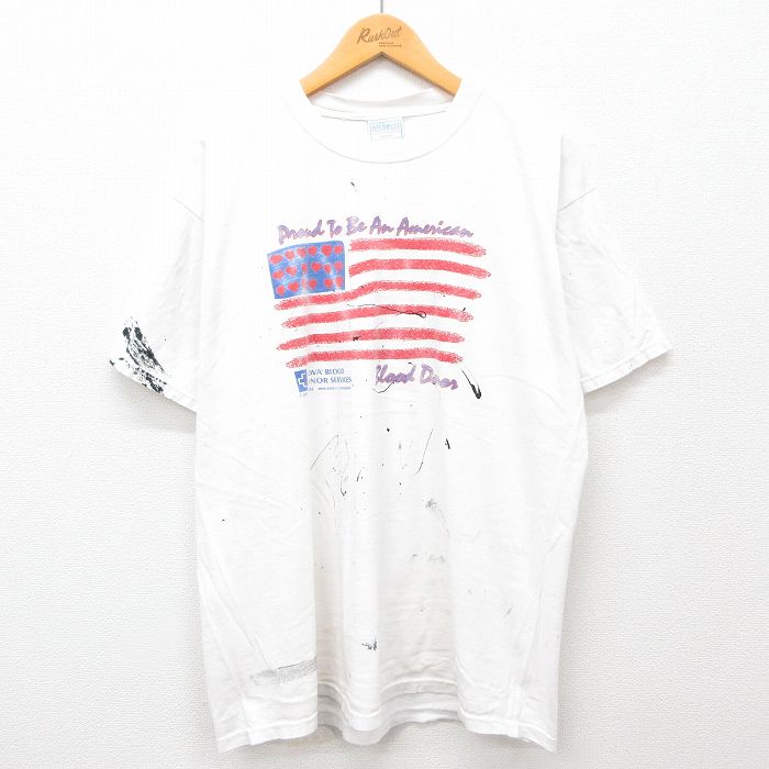 【50%OFF】XL★古着 All Sport 半袖 ビンテージ Tシャツ メンズ 00年代 00s 星条旗 ハート コットン クルーネック 白 ホワイト 24jun05 中古