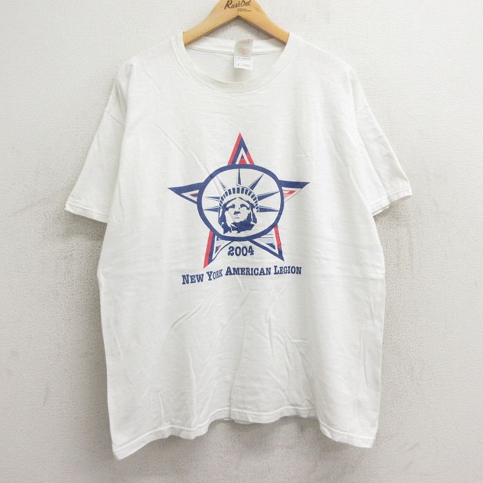 【50%OFF】XL★古着 フルーツオブザルーム 半袖 ビンテージ Tシャツ メンズ 00年代 00s 自由の女神 大きいサイズ コットン クルーネック 白 ホワイト 24jun05 中古