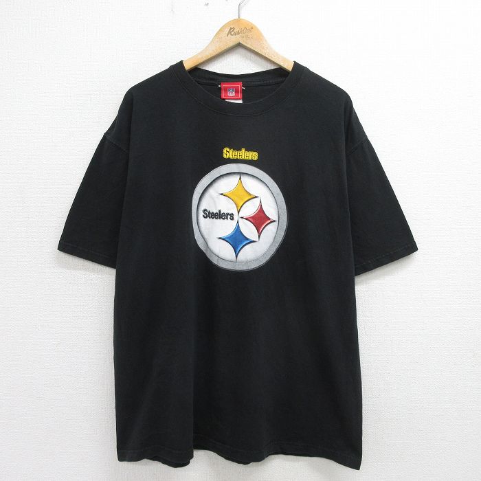 【50%OFF】XL★古着 半袖 ビンテージ Tシャツ メンズ 00年?内 00s NFL ピッツバーグスティーラーズ 大きいサイズ クルーネック 黒 ブラック アメフト スーパーボウル 24jun06 中古