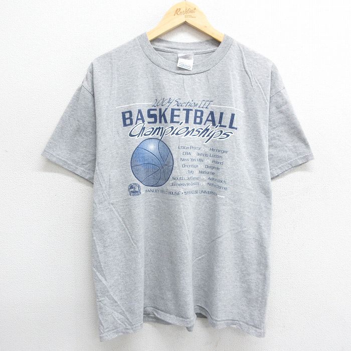XL★古着 半袖 ビンテージ Tシャツ メンズ 00年代 00s バスケットボール シラキュース 大学 クルーネック グレー 霜降り 24jun06 中古