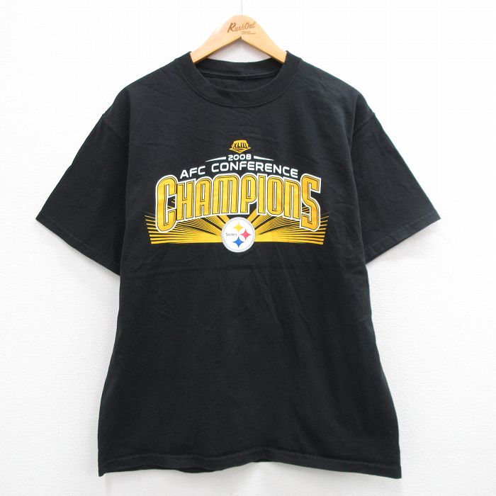 XL★古着 半袖 ビンテージ Tシャツ メンズ 00年代 00s NFL ピッツバーグスティーラーズ コットン 黒 ブラック アメフト スーパーボウル 24jun06 中古