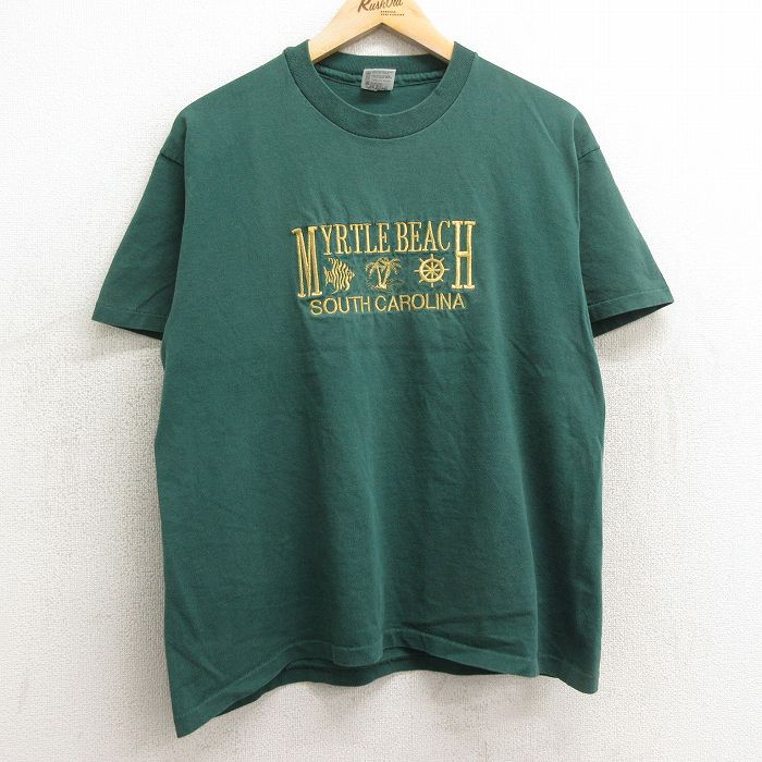 【50%OFF】マートルビーチ 90s 半袖Tシャツ 刺繍 グリーン L | 古着
