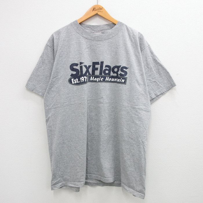 XL★古着 半袖 ビンテージ Tシャツ メンズ 00年代 00s Six Flags 大きいサイズ コットン クルーネック グレー 霜降り 24jun07 中古
