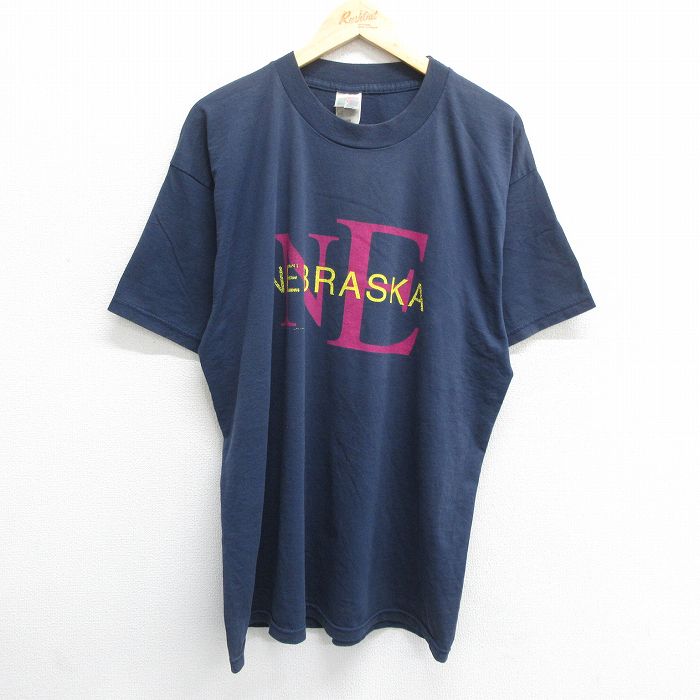 XL★古着 フルーツオブザルーム 半袖 ビンテージ Tシャツ メンズ 00年代 00s ネブラスカ クルーネック 紺 ネイビー 24jun07 中古