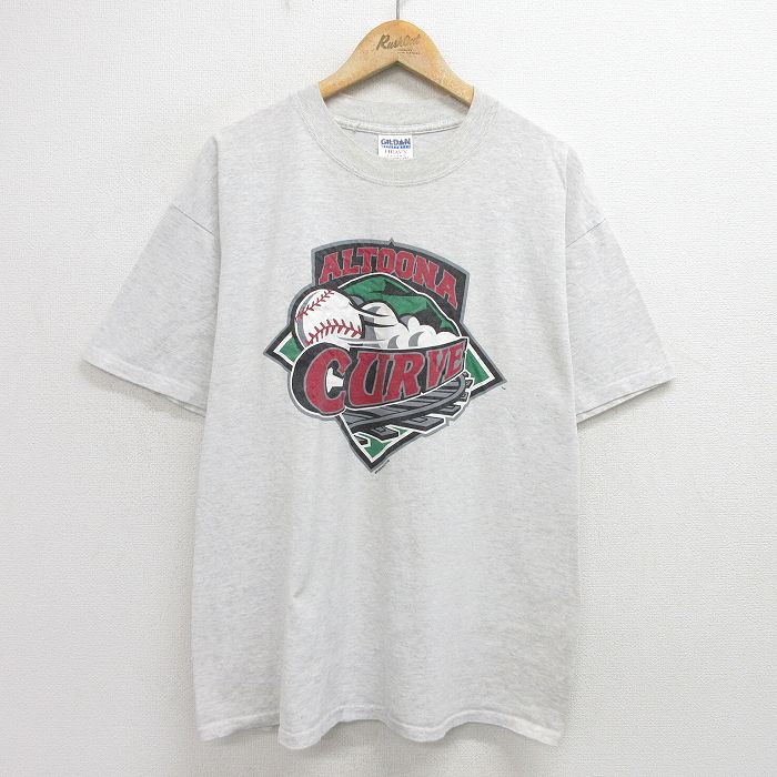 XL★古着 半袖 ビンテージ Tシャツ メンズ 90年代 90s MLB アルトゥーナカーブ 大きいサイズ クルーネック 薄グレー 霜降り メジャーリーグ ベースボール 野球 24jun08 中古