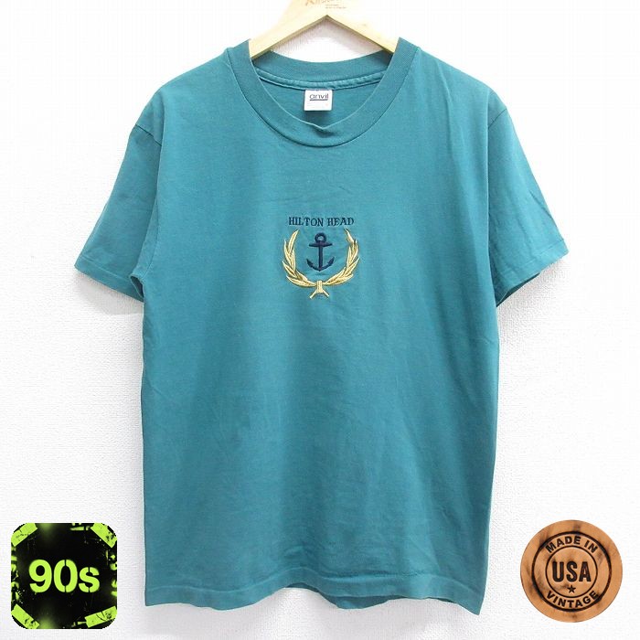 90s 半袖Tシャツ イカリ刺繍 ライトブルー L | 古着