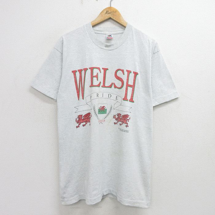 L★古着 半袖 ビンテージ Tシャツ メンズ 90年代 90s WELSH クルーネック USA製 薄グレー 霜降り 24jun08 中古