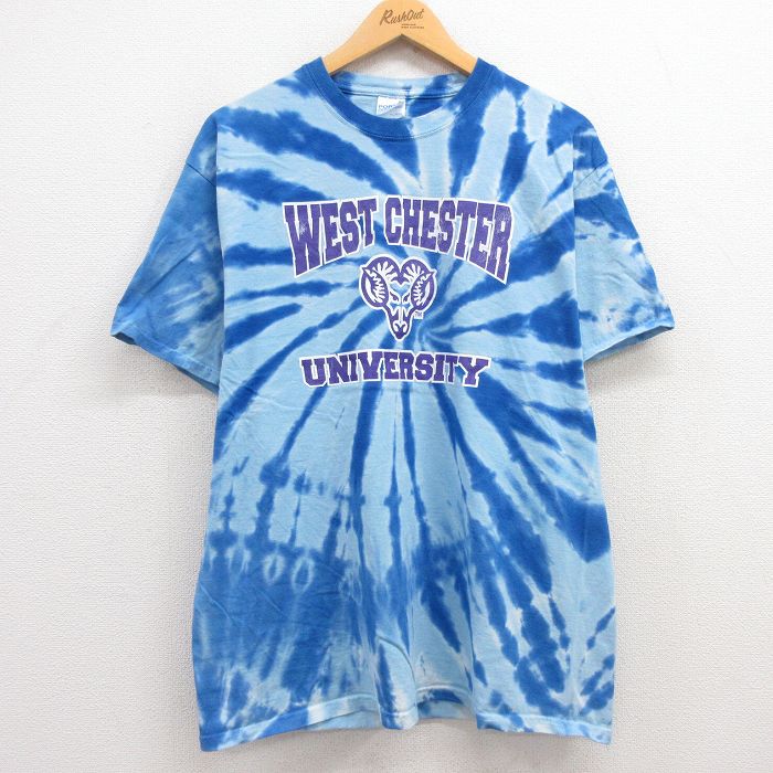 L★古着 半袖 ビンテージ Tシャツ メンズ 00年代 00s ウエストチェスター 大学 コットン クルーネック 青 ブルー タイダイ 24jun11 中古