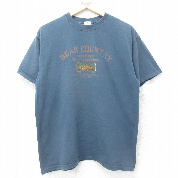 【50%OFF】L★古着 半袖 ビンテージ Tシャツ メンズ 00年代 00s BEAR COUNTRY コットン クルーネック 紺 ネイビー 24jun11 中古