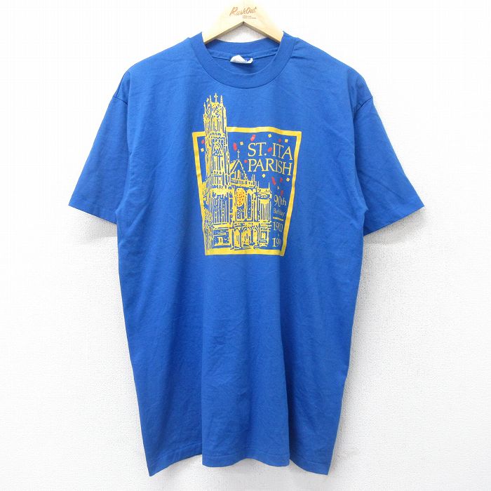 XL★古着 ヘインズ Hanes 半袖 ビンテージ Tシャツ メンズ 90年代 90s ST.ITA PARISH クルーネック USA製 青 ブルー 24jun11 中古
