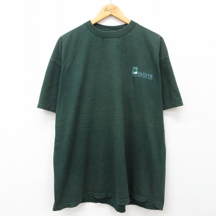 XL★古着 半袖 ビンテージ Tシャツ メンズ 00年代 00s アラスカ シカ 大きいサイズ コットン クルーネック 緑 グリーン 24jun11 中古