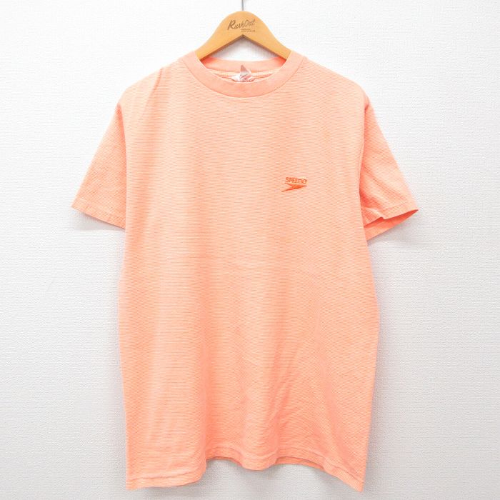 XL★古着 スピード SPEEDO 半袖 ビンテージ Tシャツ メンズ 90年代 90s ワンポイントロゴ コットン クルーネック USA製 オレンジ系 24jun11 中古