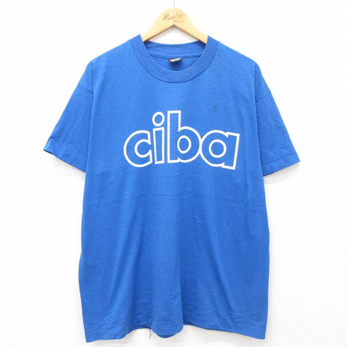 XL★古着 フルーツオブザルーム 半袖 ビンテージ Tシャツ メンズ 90年代 90s Ciba クルーネック USA製 青 ブルー 24jun11 中古