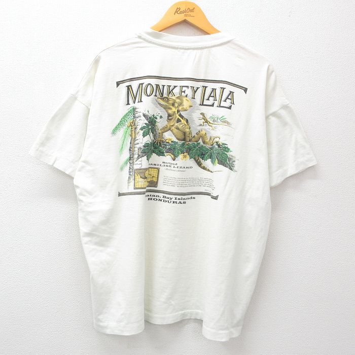 XL★古着 半袖 ビンテージ Tシャツ メンズ 90年代 90s バジリスク ホンデュラス 大きいサイズ コットン クルーネック 白 ホワイト 24jun11 中古