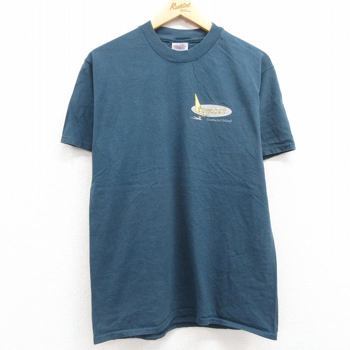 M★古着 ヘインズ Hanes 半袖 ビンテージ Tシャツ メンズ 90年代 90s tomcat コットン クルーネック USA製 紺 ネイビー 24jun11 中古