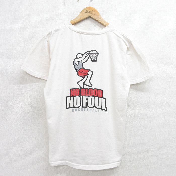 L★古着 半袖 ビンテージ Tシャツ メンズ 90年代 90s バスケ コットン クルーネック USA製 白 ホワイト 24jun12 中古