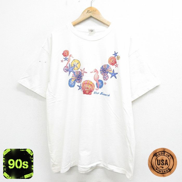 90s 半袖Tシャツ タツノオトシゴ ホワイト XL | 古着