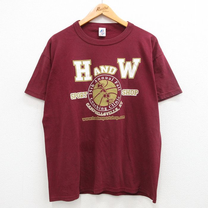 XL★古着 ラッセル 半袖 ビンテージ Tシャツ メンズ 00年代 00s SPORTSHOP クルーネック エンジ 24jun12 中古