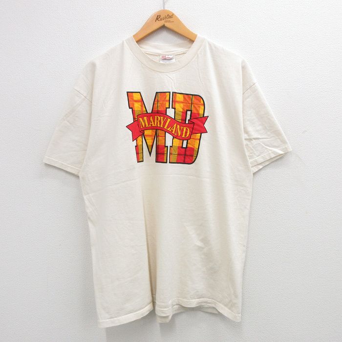XL★古着 ヘインズ Hanes 半袖 ビンテージ Tシャツ メンズ 00年代 00s メリーランド コットン クルーネック 生成り 24jun13 中古