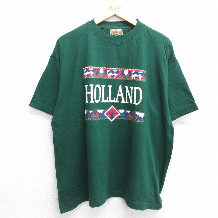 XL★古着 半袖 ビンテージ Tシャツ メンズ 00年代 00s オランダ 牛 大きいサイズ コットン クルーネック 緑 グリーン 【spe】 24jun13 中古