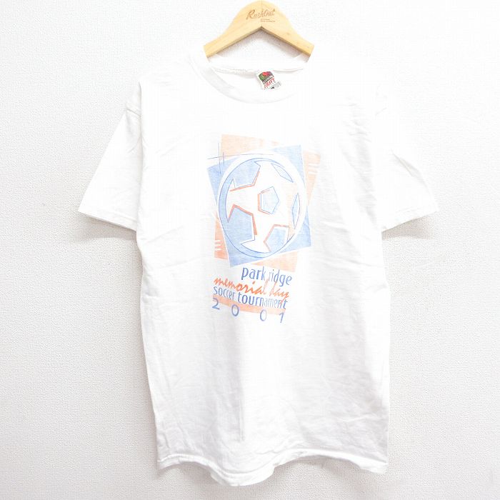 L★古着 フルーツオブザルーム 半袖 ビンテージ Tシャツ メンズ 00年代 00s サッカー コットン クルーネック 白 ホワイト 24jun13 中古