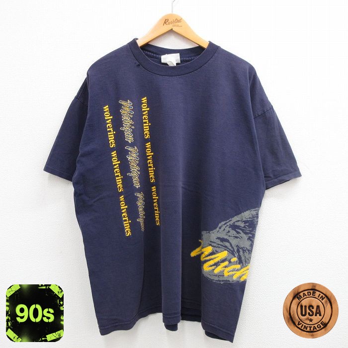 90s 半袖Tシャツ ミシガンウルヴァリンズ ネイビー XL | 古着
