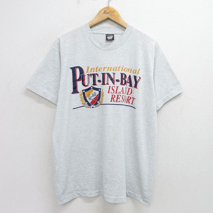 XL★古着 スクリーンスターズ 半袖 ビンテージ Tシャツ メンズ 90年代 90s プットインベイ リゾート クルーネック USA製 薄グレー 霜降り 24jun14 中古
