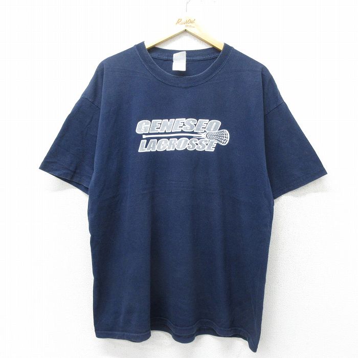 XL★古着 半袖 ビンテージ Tシャツ メンズ 00年代 00s ラクロス コットン クルーネック 紺 ネイビー 24jun14 中古