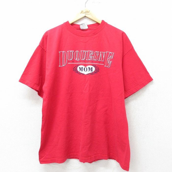 XL★古着 半袖 ビンテージ Tシャツ メンズ 90年代 90s MOM 大きいサイズ コットン クルーネック USA製 赤 レッド 24jun14 中古