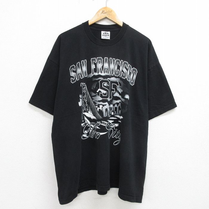 XL★古着 半袖 ビンテージ Tシャツ メンズ 90年代 90s サンフランシスコ 大きいサイズ コットン クルーネック 黒 ブラック 24jun14 中古