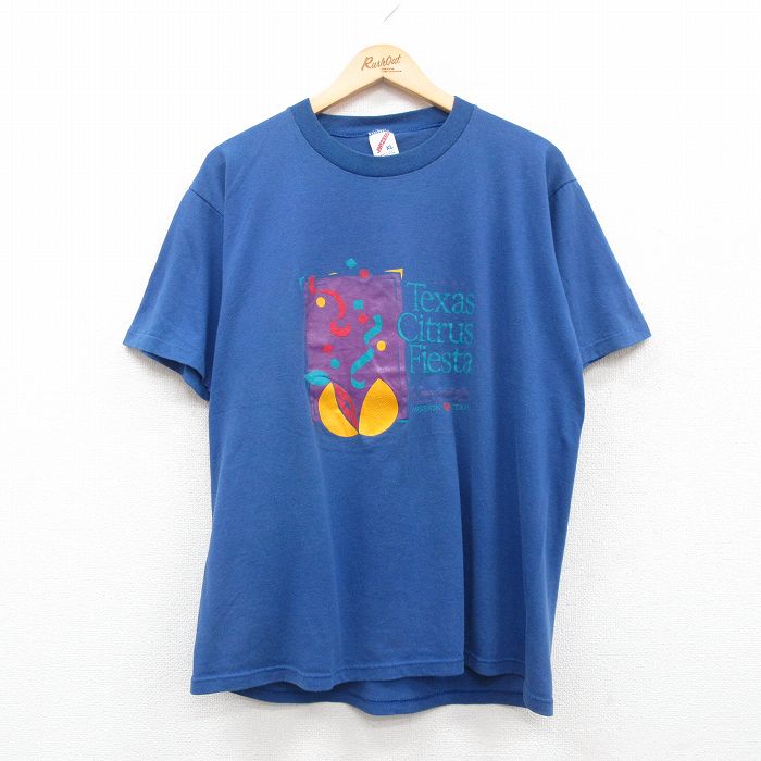 XL★古着 ジャージーズ 半袖 ビンテージ Tシャツ メンズ 90年代 90s シトラス ボランティア クルーネック USA製 青 ブルー 24jun15 中古