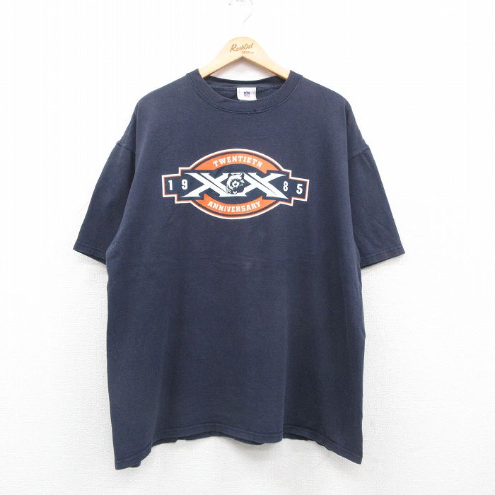 XL★古着 半袖 ビンテージ Tシャツ メンズ 00年代 00s NFL シカゴベアーズ 大きいサイズ コットン クルーネック 紺 ネイビー アメフト スーパーボウル 24jun15 中古
