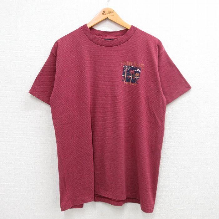 90s 半袖Tシャツ テキサス バーガンディボーダー XL | 古着