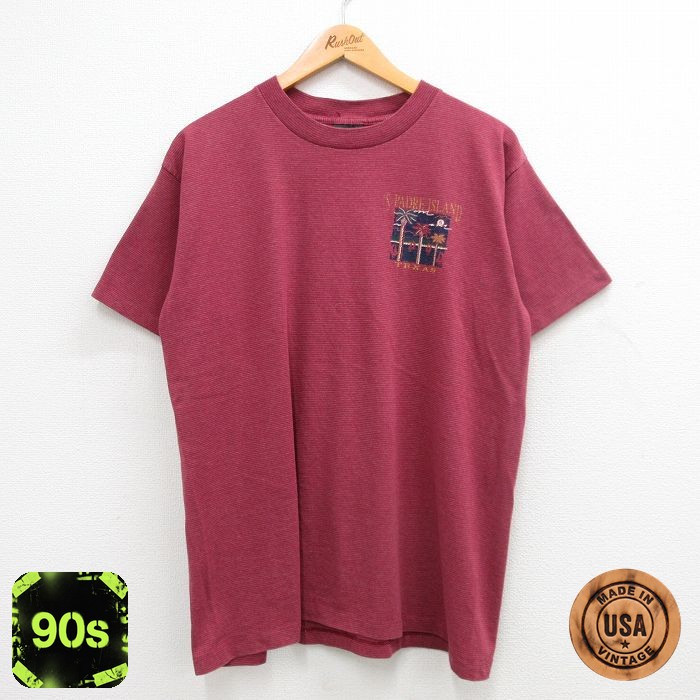 90s 半袖Tシャツ テキサス バーガンディボーダー XL | 古着