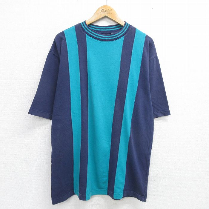 XL★古着 半袖 ビンテージ Tシャツ メンズ 00年代 00s ツートンカラー コットン クルーネック 紺 ネイビー 24jun17 中古