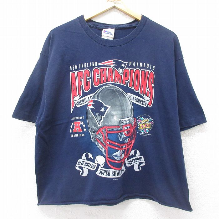【50%OFF】XL★古着 半袖 ビンテージ Tシャツ メンズ 90年代 90s NFL ニューイングランドペイトリオッツ 大きいサイズ コットン クルーネック USA製 紺 ネイビー アメフト スーパーボウル 24jun18 中古