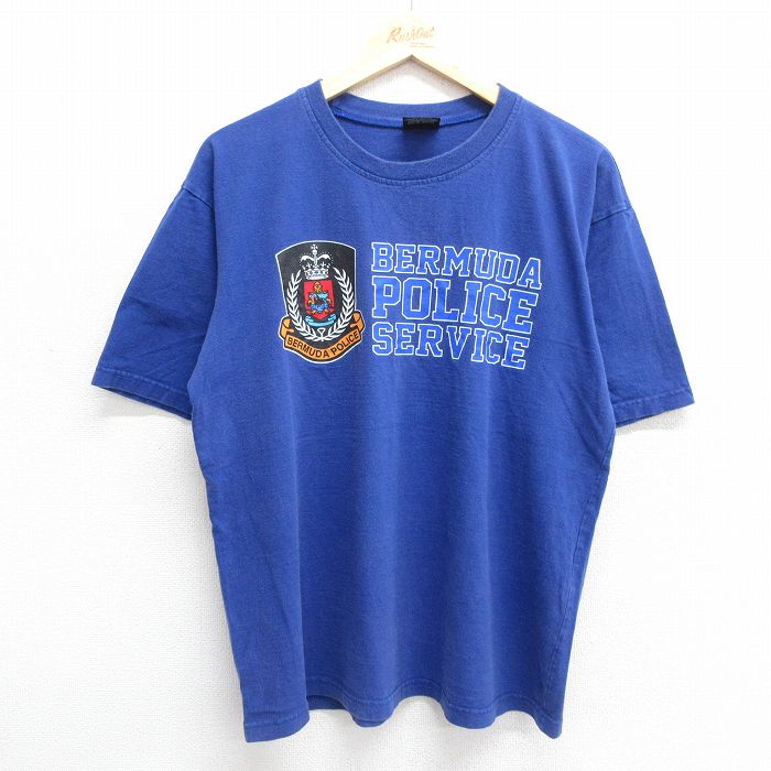 L★古着 半袖 ビンテージ Tシャツ メンズ 00年代 00s バミューダ 警察 コットン クルーネック 青 ブルー 24jun18 中古