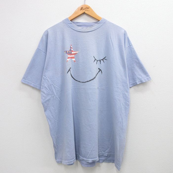 XL★古着 半袖 ビンテージ Tシャツ メンズ 90年代 90s 星条旗 MAZE 大きいサイズ コットン クルーネック 薄紫 パープル 【spe】 24jun19 中古