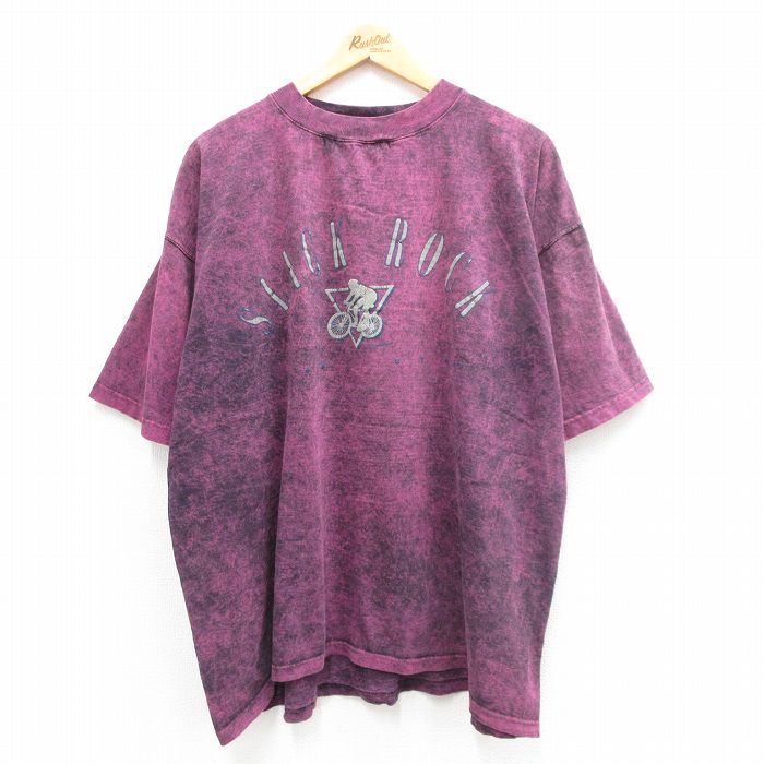 XL★古着 半袖 ビンテージ Tシャツ メンズ 90年代 90s SLICK ROCK 自転車 大きいサイズ コットン クルーネック USA製 紫 パープル 24jun19 中古
