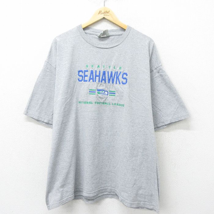 XL★古着 リー Lee 半袖 ビンテージ Tシャツ メンズ 00年代 00s NFL シアトルシーホークス 刺繍 大きいサイズ クルーネック グレー 霜降り アメフト スーパーボウル 24jun20 中古