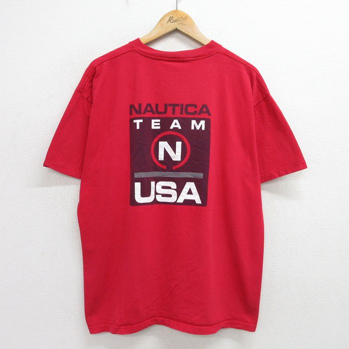 ノーティカ 90s 半袖Tシャツ ビッグロゴ レッド XL | 古着