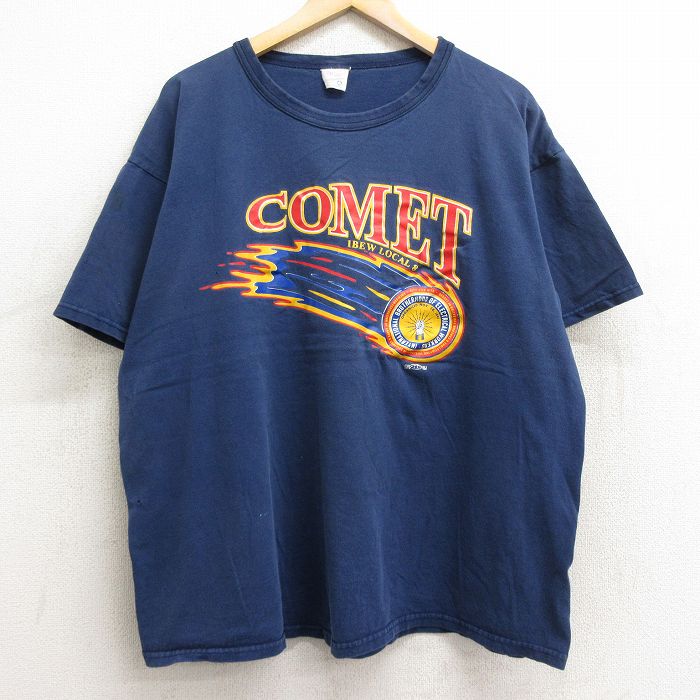 XL★古着 半袖 ビンテージ Tシャツ メンズ 00年代 00s　COMET 大きいサイズ コットン クルーネック USA製 紺 ネイビー 【spe】 24jun21 中古
