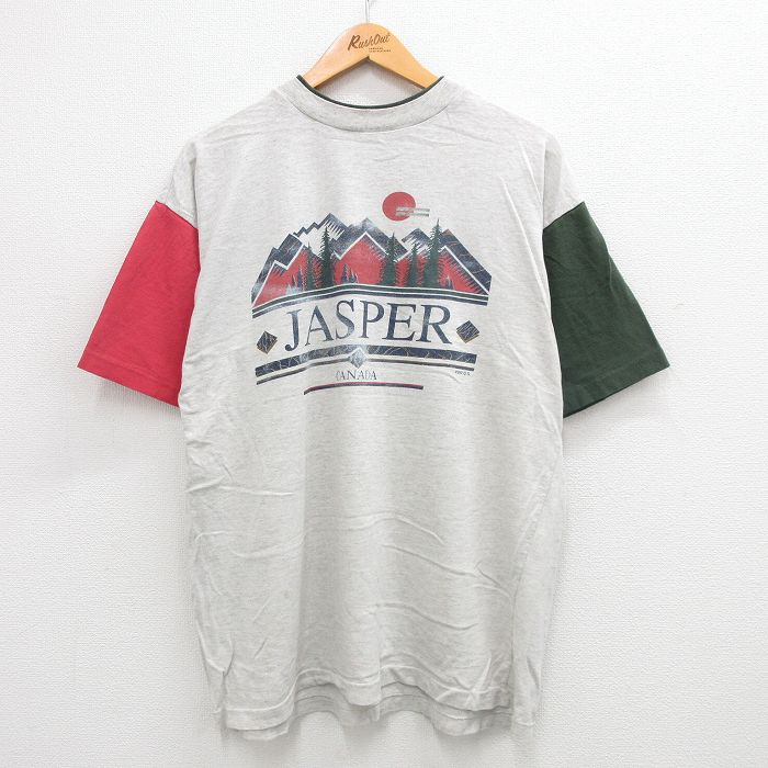 XL★古着 半袖 ビンテージ Tシャツ メンズ 00年代 00s 山 JASPER カナダ マルチカラー コットン クルーネック カナダ製 薄グレー 霜降り他 【spe】 24jun22 中古