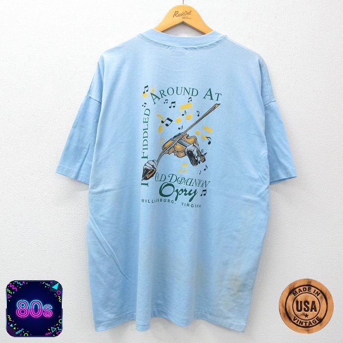 ヘインズ 80s 半袖Tシャツ バイオリン ライトブルー XL | 古着