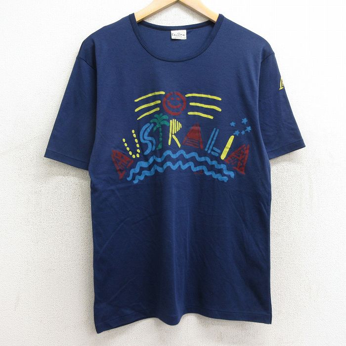 M★古着 半袖 ビンテージ Tシャツ メンズ 90年代 90s オーストラリア スマイル クルーネック 紺 ネイビー 24jun24 中古