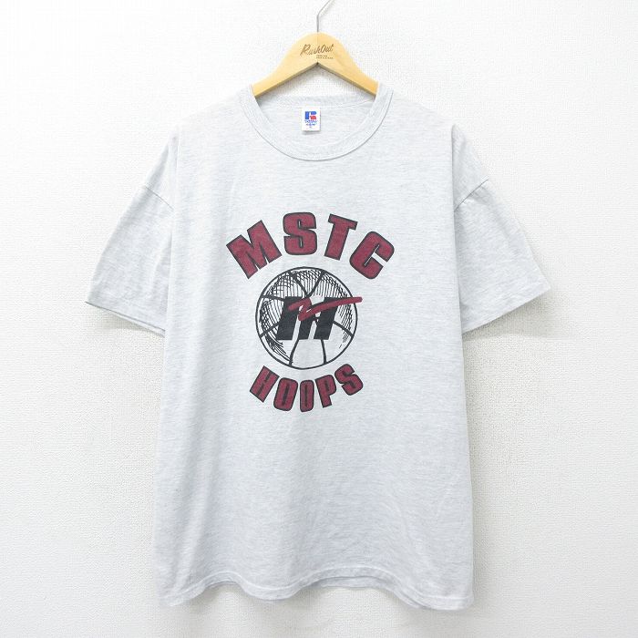 XL★古着 ラッセル 半袖 ビンテージ Tシャツ メンズ 00年代 00s MSTC 大きいサイズ クルーネック USA製 薄グレー 霜降り 24jun24 中古