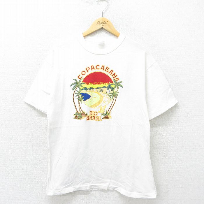 L★古着 半袖 ビンテージ Tシャツ メンズ 90年代 90s ブラジル コットン クルーネック 白 ホワイト 24jun25 中古